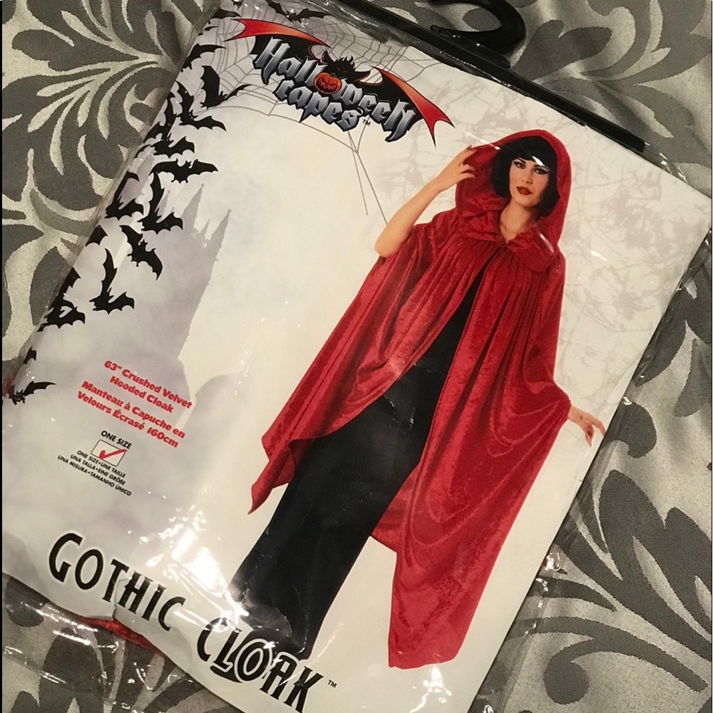 Crushed Velvet Red Hooded Cloak